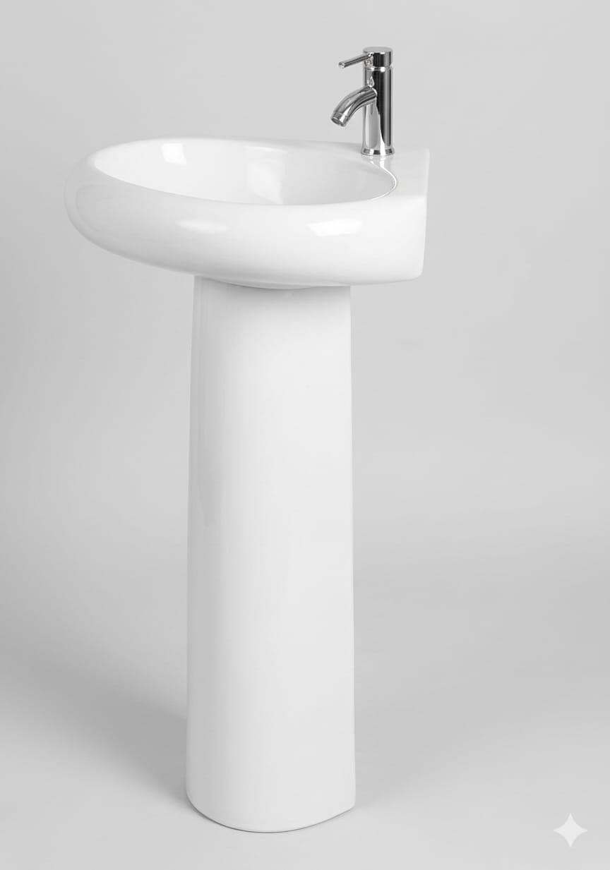 Compact Corner Ceramic Basin with Full Pedestal