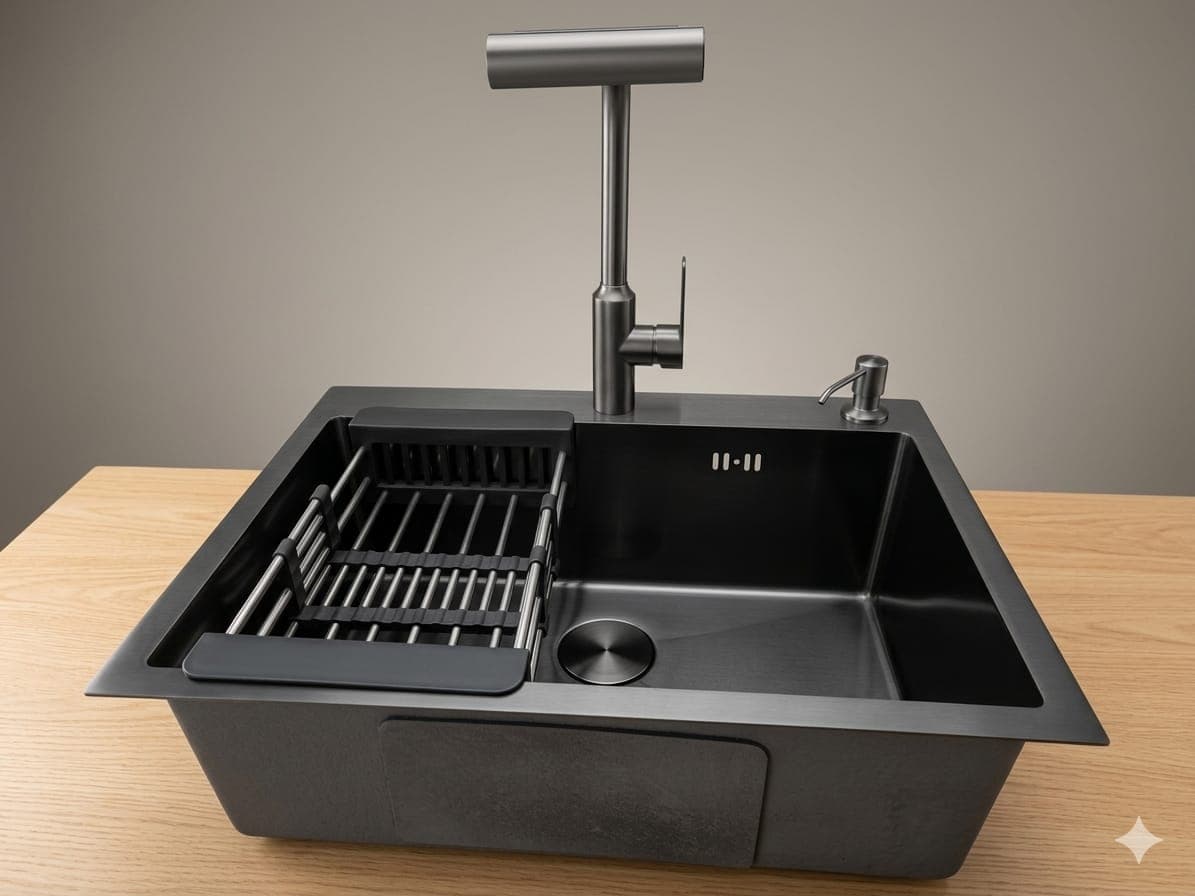 Elegant handmade black honeycomb sink with luxury finish.