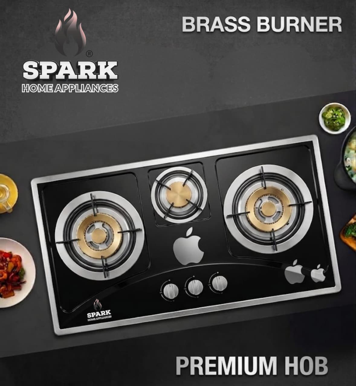 Premium stainless steel top hob (16×20) with durable brass burner and strong grill