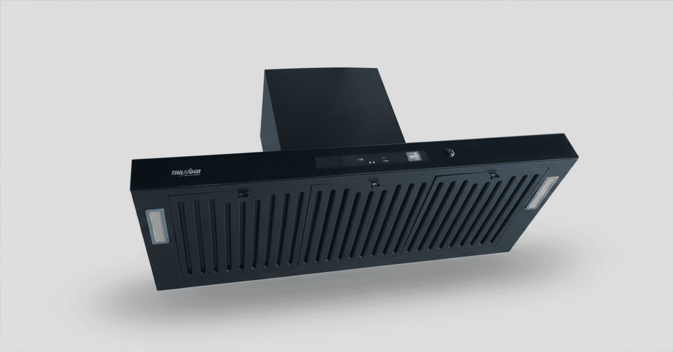 Modern kitchen hood with voice control, touch sensor, and auto-clean function