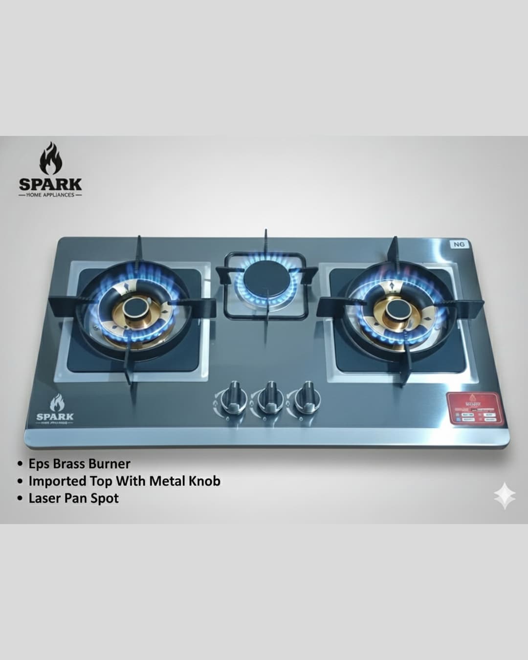 EPS spark hob with brass burner and leisure grill system.