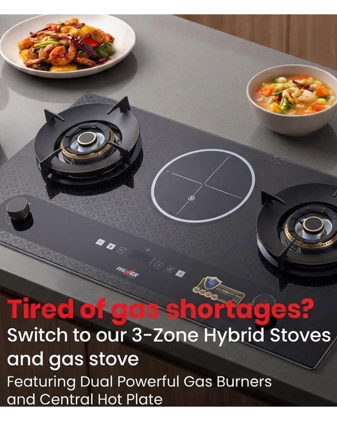 Imported Glass Hob Eps Brass burner electric plus gas size 18/34
