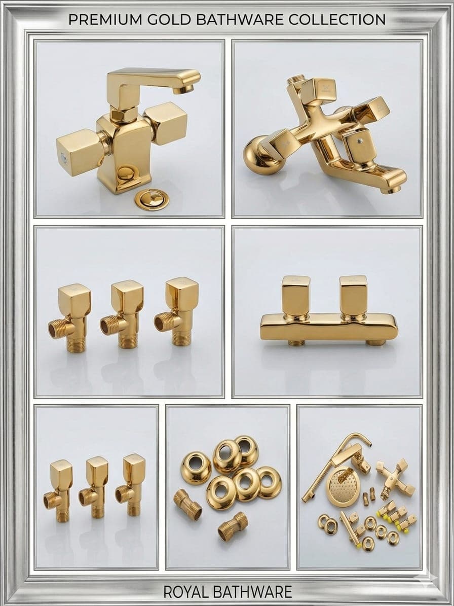 Full Brass Royal Brand Washroom Accessories Set – Gold